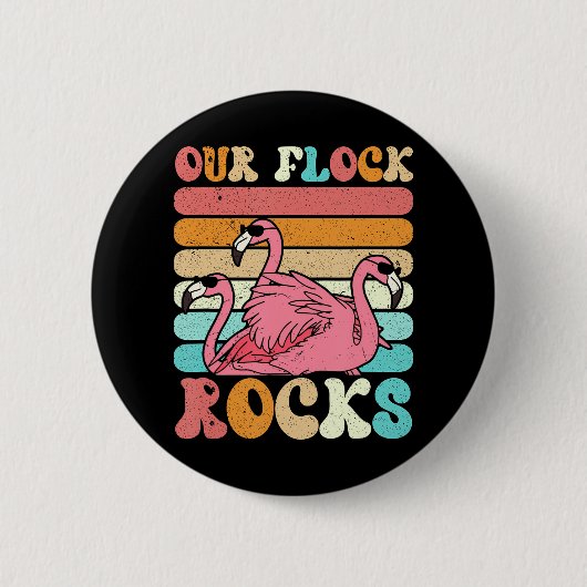 私たちの群れの岩フラミンゴマッチング家族の休暇 缶バッジ (正面)