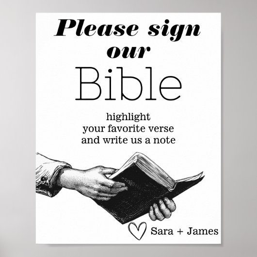 私たちの聖書の結婚ゲストブックに白黒で署名 ポスター (正面)