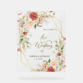 私たちの葉の結婚金ゴールド幾何学的へようこそ アクリルサイン (正面)