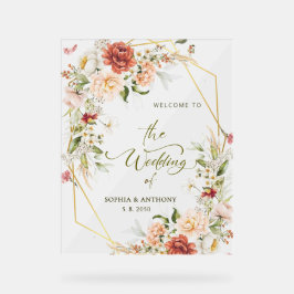 私たちの葉の結婚金ゴールド幾何学的へようこそ アクリルサイン