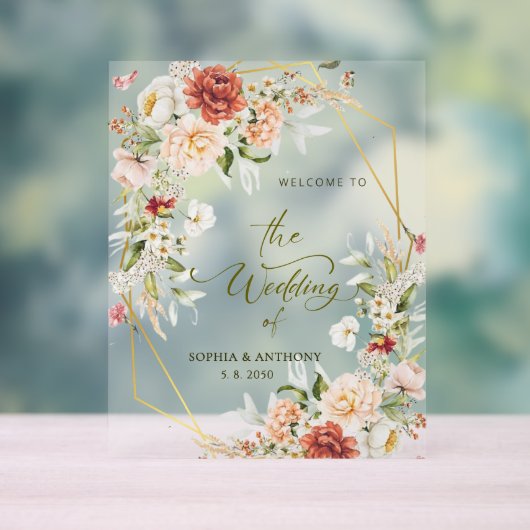 私たちの葉の結婚金ゴールド幾何学的へようこそ アクリルサイン (ニュートラル)