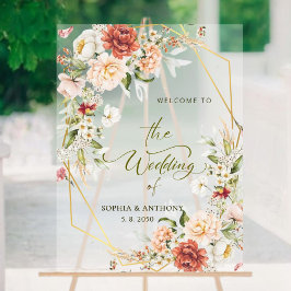 私たちの葉の結婚金ゴールド幾何学的へようこそ アクリルサイン