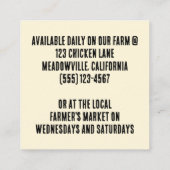 私たちの裏庭の鶏から新鮮な卵を販売のために！ スクエア名刺 (裏面)