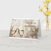 私たちの記念日シャンパンとお祝い カード (黄色い花)