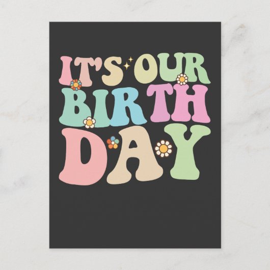 私たちの誕生日ツインズグルービーレトロ インビテーションポストカード (正面)