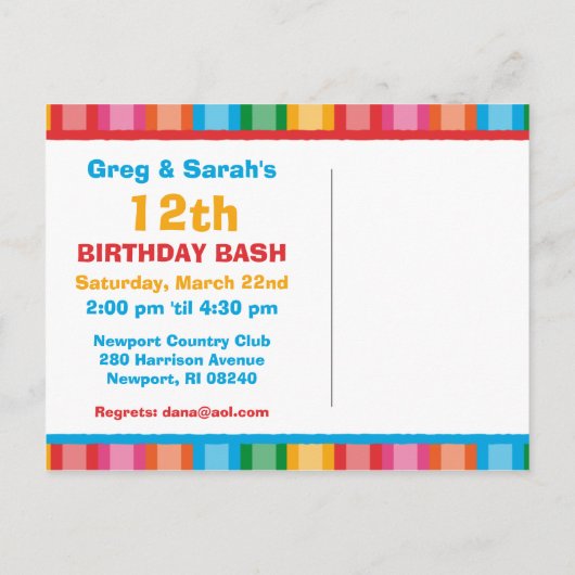 私たちの誕生日手紙はがき招待状 インビテーションポストカード (裏面)