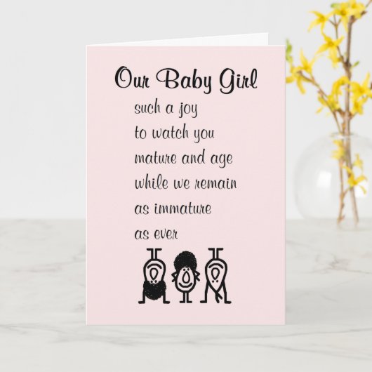 私たちの赤んおもしろい坊の女の子の誕生日詩 カード (黄色い花)