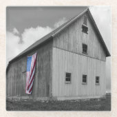 私たちの農家の旗 – 米国国旗と納屋 ガラスコースター (正面)