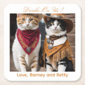 私たちの飲み物 シンプル フォト かわいい 楽しい 猫 スクエアペーパーコースター (正面)