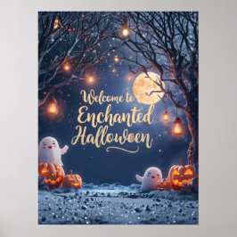 私たちの魔法のハロウィンへようこそ – かわいい幽霊のポスター ポスター
