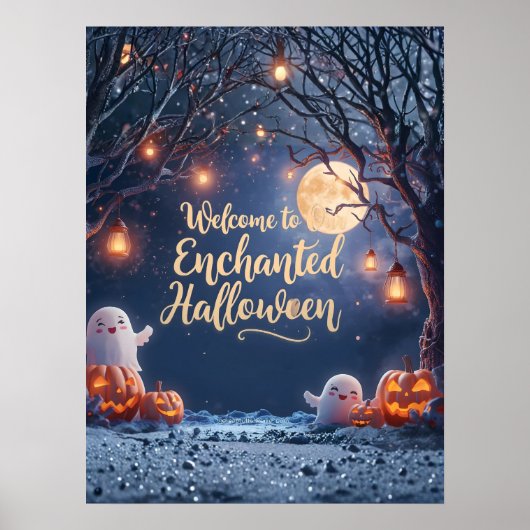 私たちの魔法のハロウィンへようこそ – かわいい幽霊のポスター ポスター (正面)