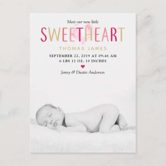 私たちのLittle Sweetheart写真誕生のお知らせ 案内ポストカード (正面)