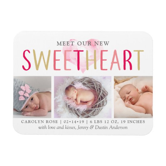 私たちのLittle Sweetheart 3写真誕生のお知らせ マグネット (横)