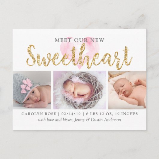 私たちのLittle Sweetheart 3写真誕生のお知らせ 案内ポストカード (正面)