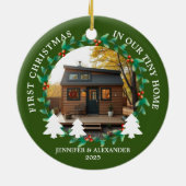 私たちのTiny Homeでの初めてのクリスマス写真 セラミックオーナメント (裏面)