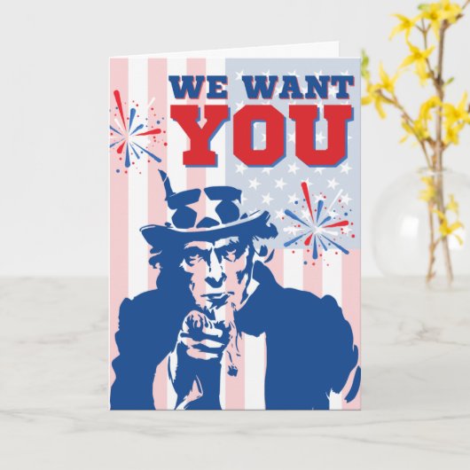 私たちはあなたにおもしろい7月4日カードが欲しい カード (黄色い花)