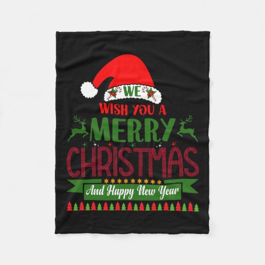 私たちはあなたにとって楽しいクリスマスと幸せな新年を祈る。 フリースブランケット (正面)