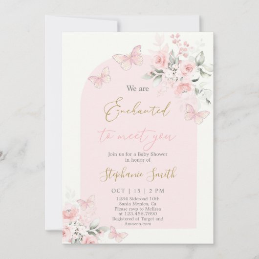 私たちはあなたに出会って魅了されている赤ちゃんシャワー女の子 招待状 (正面)