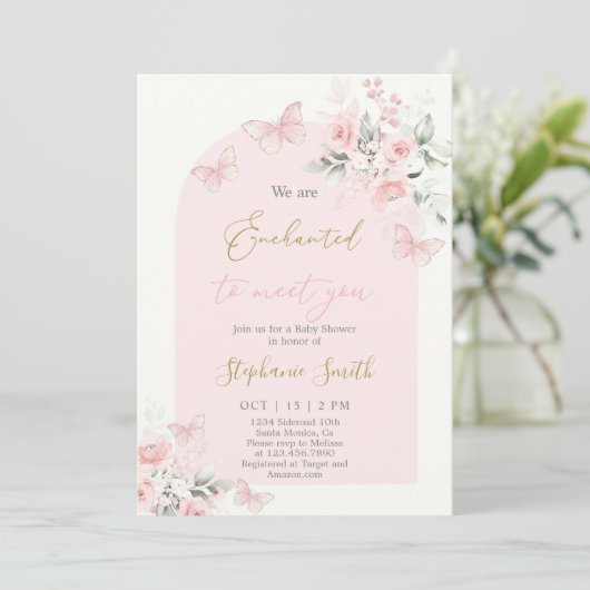 私たちはあなたに出会って魅了されている赤ちゃんシャワー女の子 招待状 (スタンド正面)