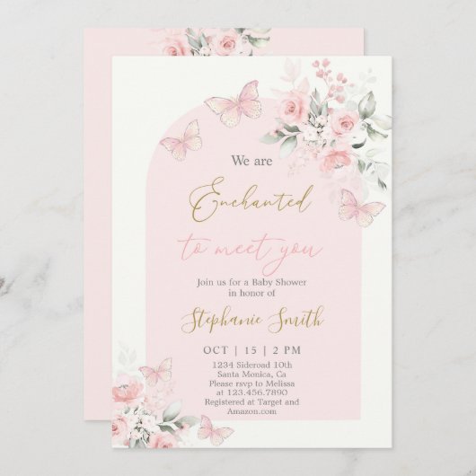 私たちはあなたに出会って魅了されている赤ちゃんシャワー女の子 招待状 (正面/裏面)