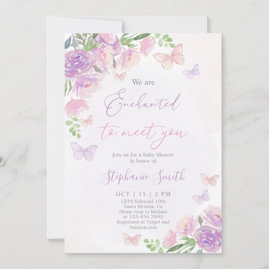 私たちはあなたに出会って魅了されている赤ちゃんシャワー女の子 招待状 (正面)