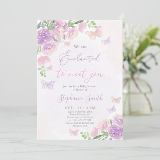 私たちはあなたに出会って魅了されている赤ちゃんシャワー女の子 招待状 (スタンド正面)