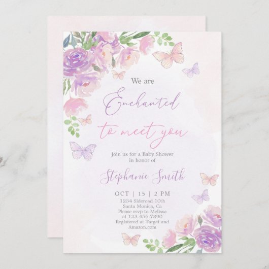 私たちはあなたに出会って魅了されている赤ちゃんシャワー女の子 招待状 (正面/裏面)
