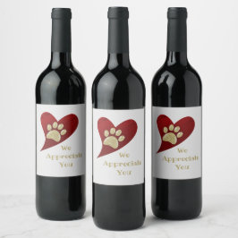 私たちはあなたに感謝赤いハート金ゴールドポープリント感謝してい ワインラベル