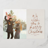 私たちはあなたに楽しいクリスマスを願っています - ローズゴールドの写真 箔シーズンカード (正面)