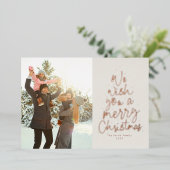 私たちはあなたに楽しいクリスマスを願っています - ローズゴールドの写真 箔シーズンカード (立ち正面)