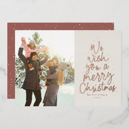 私たちはあなたに楽しいクリスマスを願っています - ローズゴールドの写真 箔シーズンカード