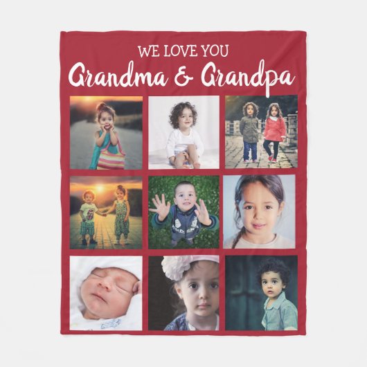 私たちはあなたのおばあちゃんとおじいちゃんフォトコラージュ大好き フリースブランケット (正面)