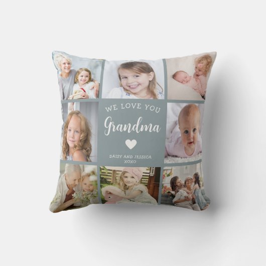 私たちはあなたのおばあちゃんの写真コラージブルー大好き クッション (裏面)