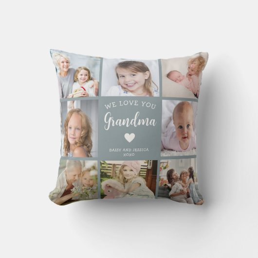 私たちはあなたのおばあちゃんの写真コラージブルー大好き クッション (正面)