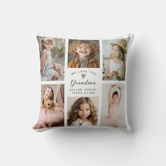 私たちはあなたのおばあちゃんの写真コラージュ記念の酒を愛する クッション (正面)