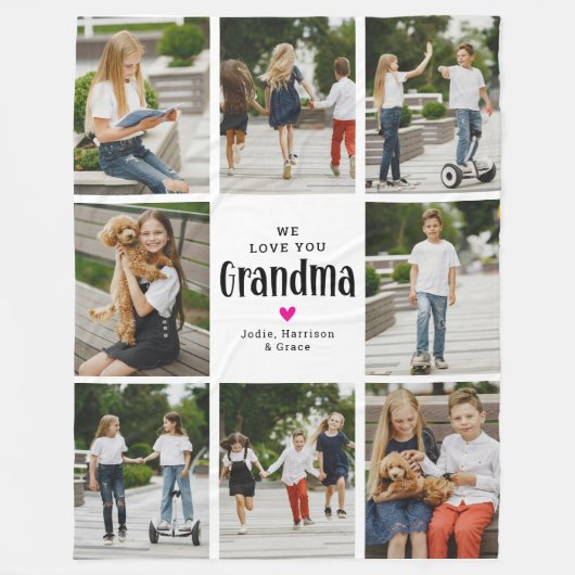 私たちはあなたのおばあちゃん写真コラージギフト大好き フリースブランケット (正面)