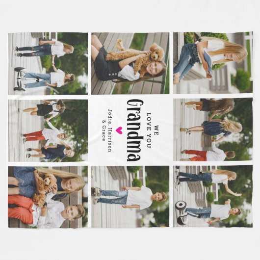 私たちはあなたのおばあちゃん写真コラージギフト大好き フリースブランケット (正面(横))