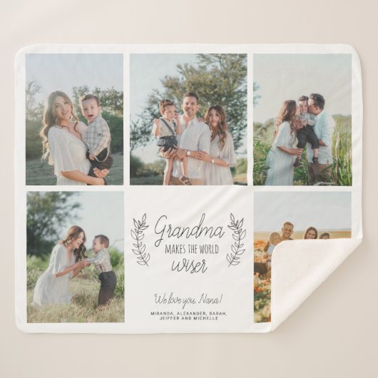 私たちはあなたのおばあちゃん5写真コラージュが大好きパーソナライズされた シェルパブランケット (正面(横))