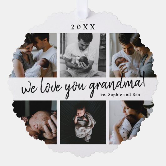 私たちはあなたのおばあちゃん6写真コラージュが大好き オーナメントカード (正面)