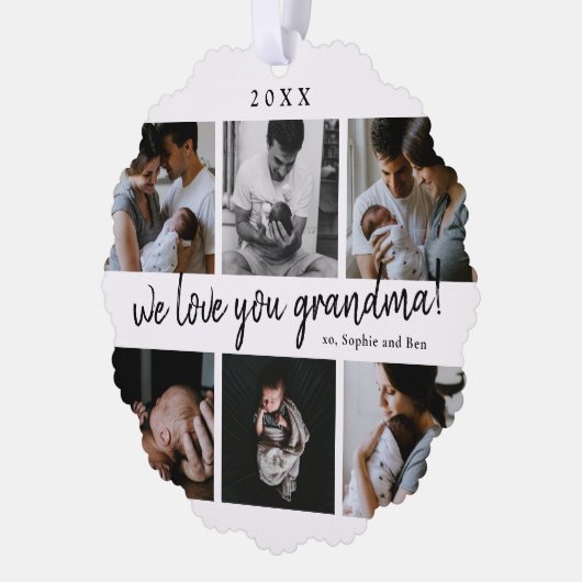私たちはあなたのおばあちゃん6写真コラージュが大好き オーナメントカード (左)