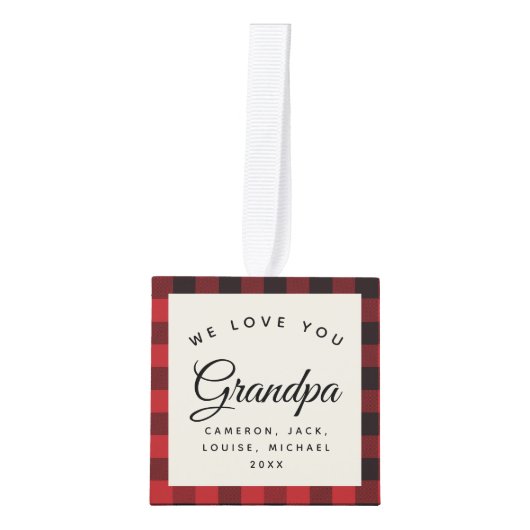 私たちはあなたのグランドパモダンプレイドのスクリプトを愛する3写真 キューブオーナメント (正面)