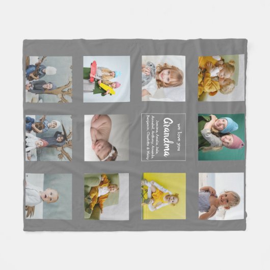 私たちはあなたの祖母の写真コラージュが大好き フリースブランケット (正面(横))