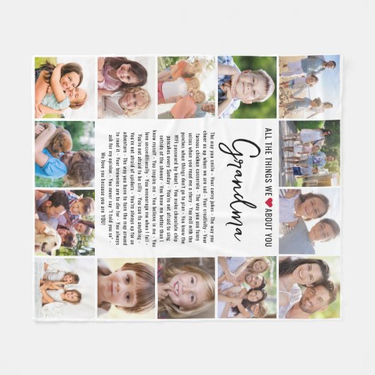 私たちはあなたの祖母の写真数々のコラージュ記念の酒が大好き フリースブランケット (正面(横))