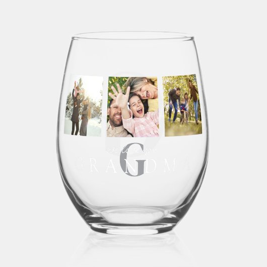 私たちはあなたの祖母を愛する3パーソナライズされたフォトモノグラム ステムなしワイングラス (正面)