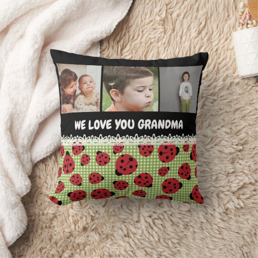 私たちはあなたの祖母ladbug写真コラージュを愛している クッション (ブランケット)