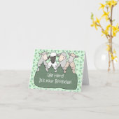 私たちはあなたの誕生日編み物羊を飼ったおもしろい カード (黄色い花)