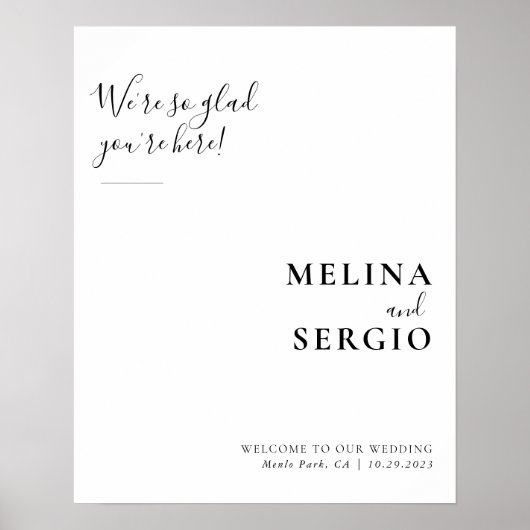 私たちはあなたはここでミニマリストの歓迎結婚を喜ぶ ポスター (正面)