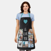 私たちはあなたを愛している | フォトコラージュのグリッドカスタムティール(緑がかった色) エプロン (着用した状態)