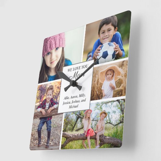 私たちはあなたを愛しカスタムているママの家族5写真の子ども スクエア壁時計 (傾斜)