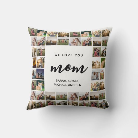 私たちはあなたを愛しパーソナライズされたているママのコラージュ クッション (裏面)